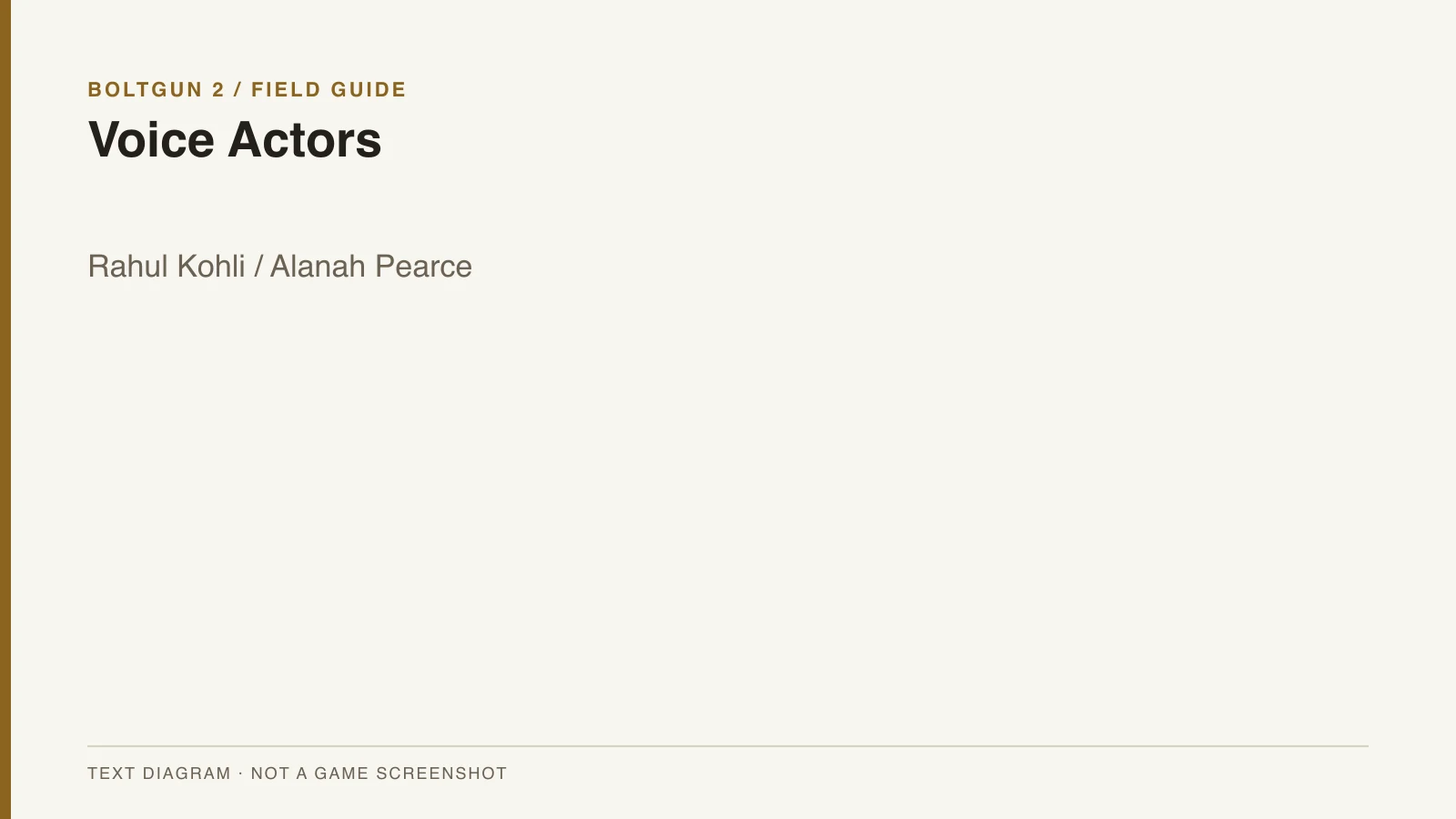 Boltgun 2 Voice Actors editorial text diagram